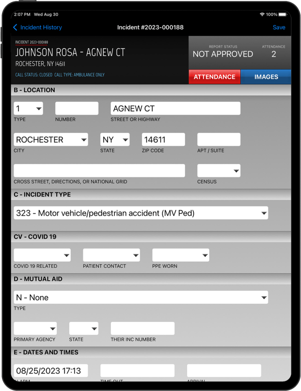 NFIRS Reporting Software Tablet