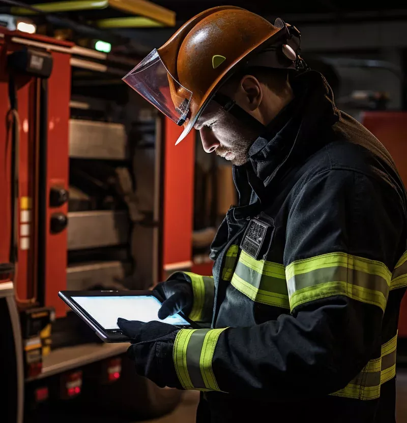 Firefighter Performing Mobile Inspection